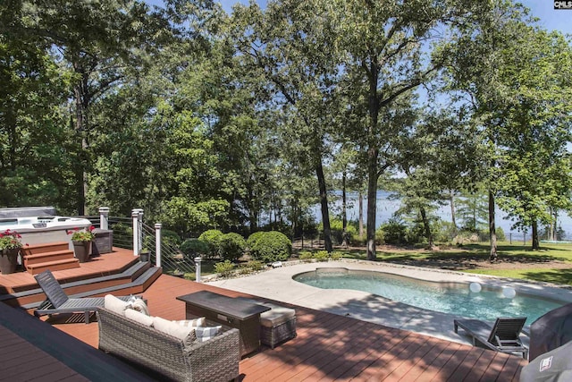 3 Puddle Ln, Camden, SC 29020 - outdoor pool featuring a hot tub and a deck