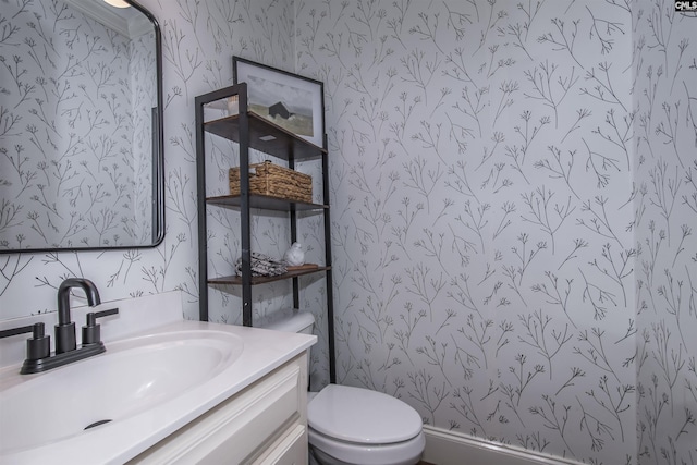 3 Puddle Ln, Camden, SC 29020 - half bath with wallpapered walls, toilet, and vanity