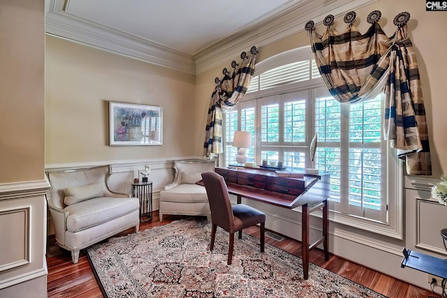 104 Preserve Ln, Columbia, SC 29209 - home office featuring crown molding, plenty of natural light, wood finished floors, and wainscoting