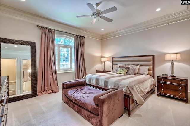 104 Preserve Ln, Columbia, SC 29209 - bedroom with carpet floors, ornamental molding, a ceiling fan, and recessed lighting