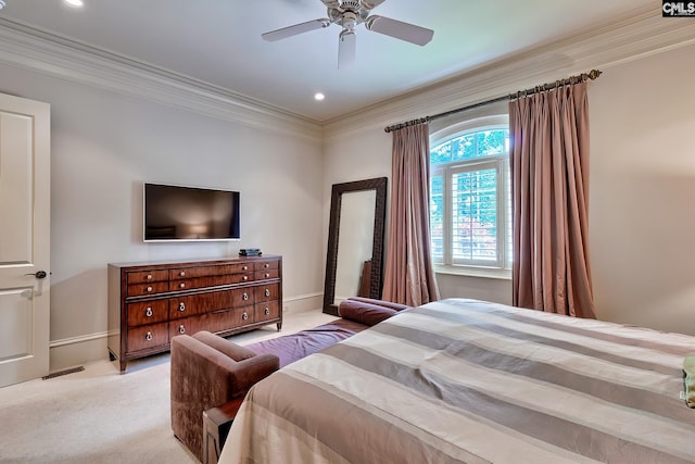104 Preserve Ln, Columbia, SC 29209 - bedroom with crown molding, light carpet, recessed lighting, a ceiling fan, and baseboards