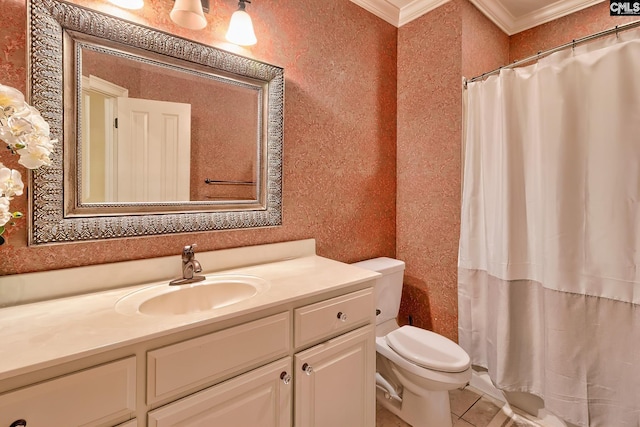 104 Preserve Ln, Columbia, SC 29209 - full bathroom featuring toilet, vanity, crown molding, tile patterned flooring, and a shower with shower curtain