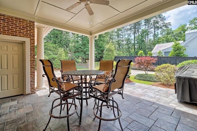 104 Preserve Ln, Columbia, SC 29209 - view of patio / terrace featuring a ceiling fan, fence, and outdoor dining space