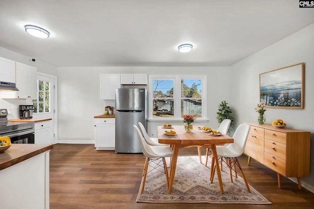4520 Bluff Rd, Columbia, SC 29209 - dining room featuring dark wood-style flooring and baseboards