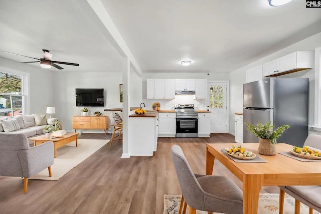4520 Bluff Rd, Columbia, SC 29209 - kitchen featuring appliances with stainless steel finishes, healthy amount of natural light, and white cabinets