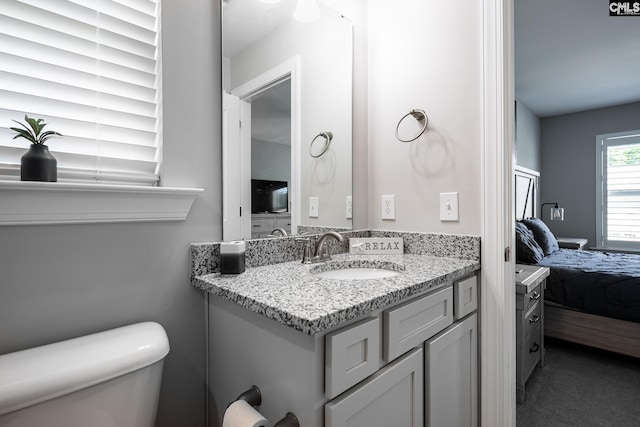 bathroom featuring ensuite bathroom, vanity, and toilet