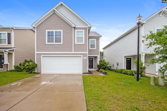 341 Nehemiah Rd, Lexington, SC 29072 - view of front facade featuring board and batten siding, driveway, a garage, and a front lawn