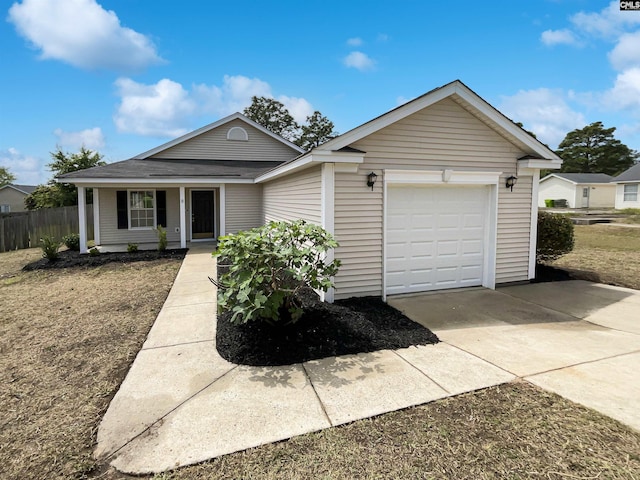 8 Brushwood Ct, Columbia, SC 29229 - ranch-style house featuring concrete driveway, fence, an attached garage, and covered porch