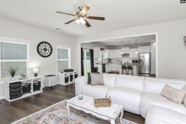 436 N Cobia Ct, Irmo, SC 29063 - living area featuring ceiling fan and dark wood-style flooring