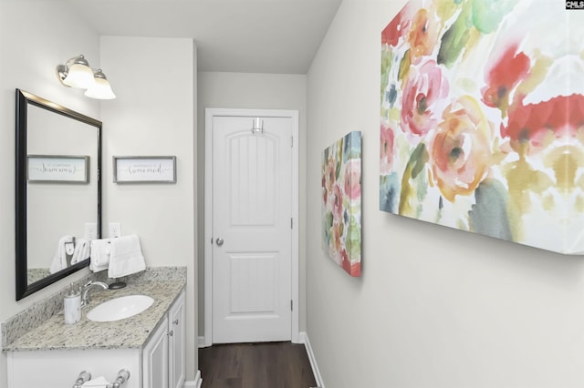 436 N Cobia Ct, Irmo, SC 29063 - bathroom featuring wood finished floors, vanity, and baseboards