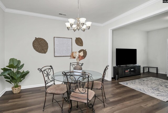 436 N Cobia Ct, Irmo, SC 29063 - dining space featuring baseboards, ornamental molding, a chandelier, and dark wood-style flooring