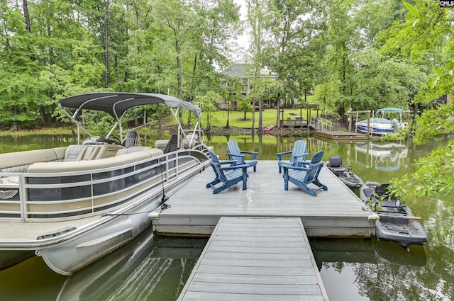 dock area with view of wooded area and a water view