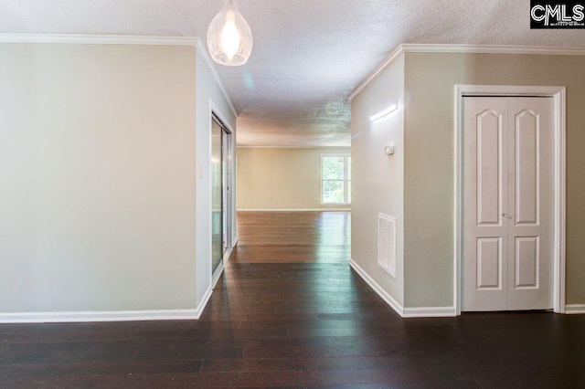 7905 Castleton Ln, Columbia, SC 29223 - corridor with a textured ceiling, hardwood / wood-style floors, baseboards, and ornamental molding