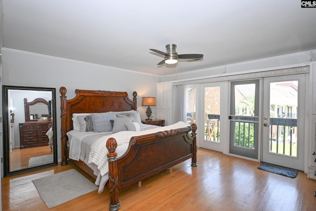 2 Indian Creek Trl, Lexington, SC 29072 - bedroom with french doors, ornamental molding, access to exterior, light wood-style floors, and ceiling fan