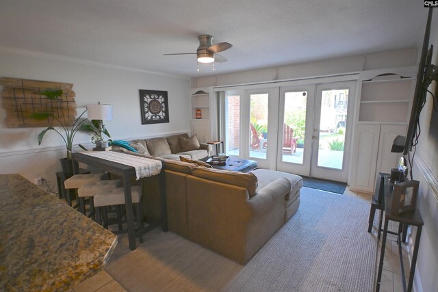 2 Indian Creek Trl, Lexington, SC 29072 - tiled living area with a ceiling fan, french doors, and ornamental molding