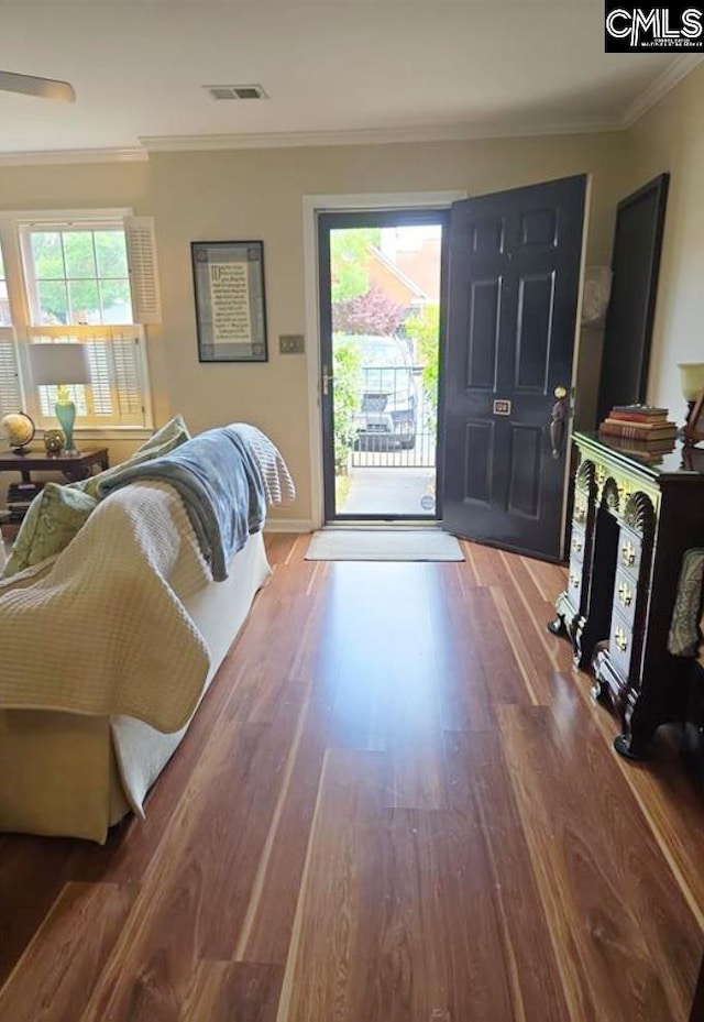 124 Carlyle Cir, Columbia, SC 29206 - foyer featuring wood finished floors, ornamental molding, healthy amount of natural light, and baseboards