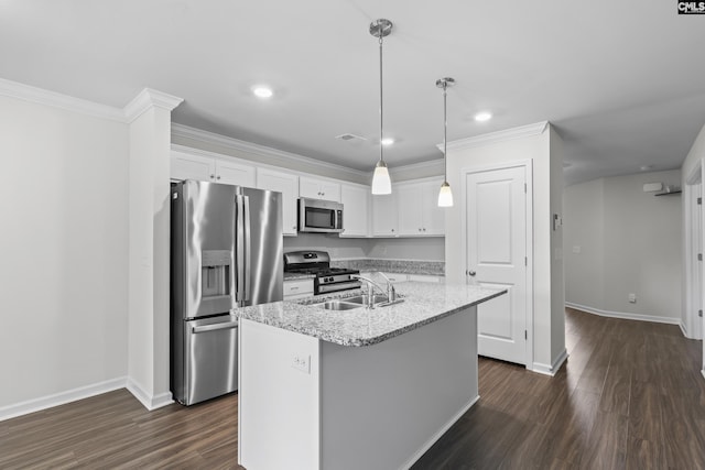 2794 Prince Charles Ct, Columbia, SC 29209 - kitchen with stainless steel appliances, a sink, white cabinetry, dark wood finished floors, and recessed lighting