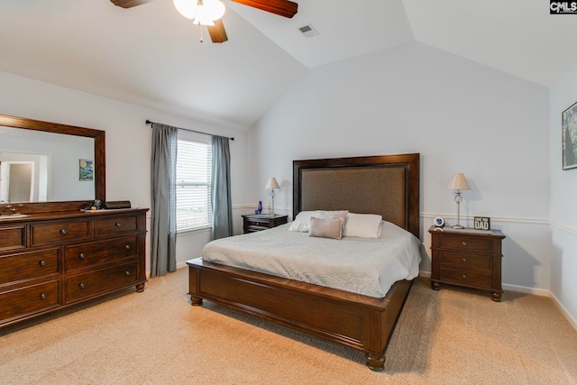 126 River Bridge Ln, Lexington, SC 29073 - bedroom with light colored carpet, lofted ceiling, a ceiling fan, and baseboards