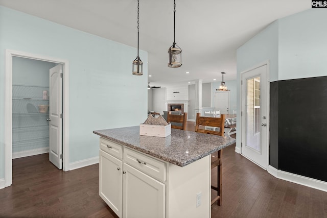 1307 Dusty Rd, Cope, SC 29038 - kitchen featuring dark wood-style floors, baseboards, decorative light fixtures, white cabinets, and recessed lighting