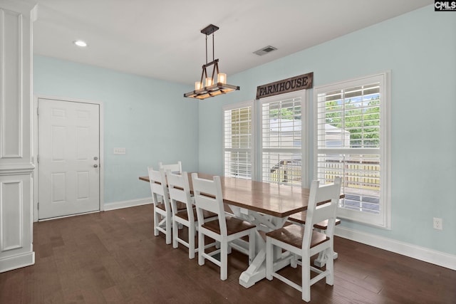1307 Dusty Rd, Cope, SC 29038 - dining area featuring dark wood-style floors, baseboards, a chandelier, and recessed lighting