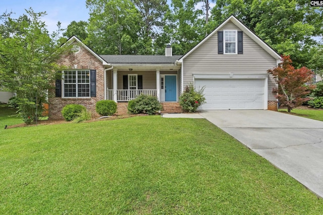 311 Coventry Lake Dr, Lexington, SC 29072 - traditional home featuring covered porch, driveway, brick siding, and a front lawn