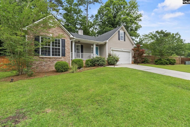 311 Coventry Lake Dr, Lexington, SC 29072 - view of front facade with covered porch, concrete driveway, a garage, a chimney, and brick siding