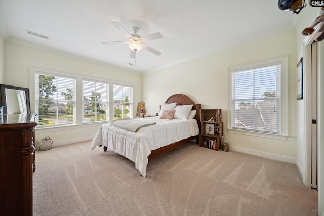3011 River Vista Way, Mount Pleasant, SC 29466 - bedroom with baseboards, carpet, ornamental molding, and a ceiling fan