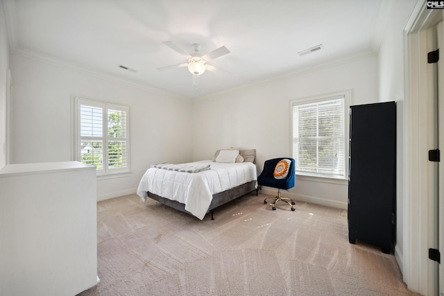 3011 River Vista Way, Mount Pleasant, SC 29466 - bedroom with baseboards, light carpet, crown molding, and ceiling fan