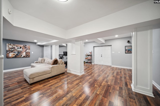 3011 River Vista Way, Mount Pleasant, SC 29466 - living room with dark wood-style flooring, baseboards, and recessed lighting