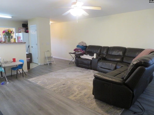 719 Applegate Ln, Columbia, SC 29209 - living room featuring a ceiling fan, wood finished floors, and baseboards