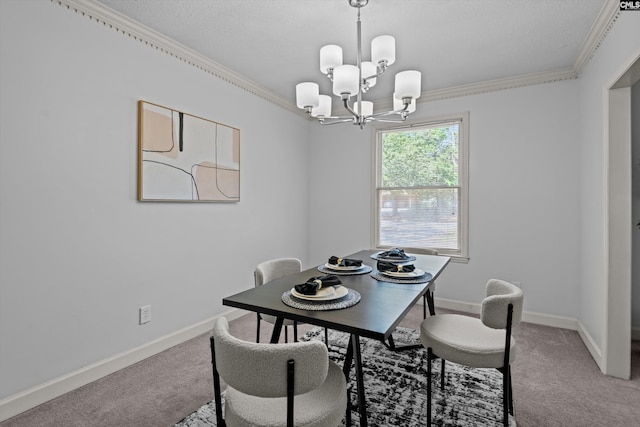 3040 Barnes Springs Rd, Columbia, SC 29204 - carpeted dining area with a chandelier, crown molding, and baseboards