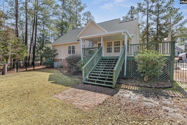 316 Smallwood Dr, Chapin, SC 29036 - back of property featuring stairway, roof with shingles, crawl space, and central air condition unit