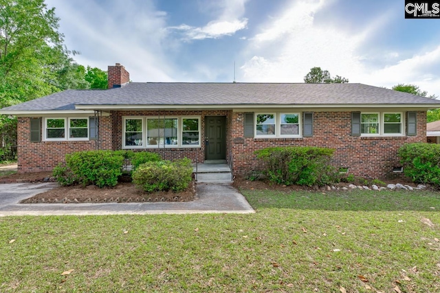 3901 Overdale Dr, Columbia, SC 29223 - ranch-style home featuring brick siding, a front lawn, a chimney, and roof with shingles