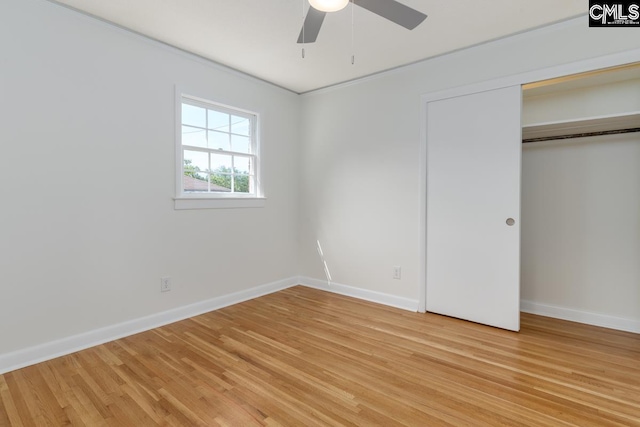 3901 Overdale Dr, Columbia, SC 29223 - unfurnished bedroom featuring light wood-style flooring, baseboards, a closet, a ceiling fan, and crown molding