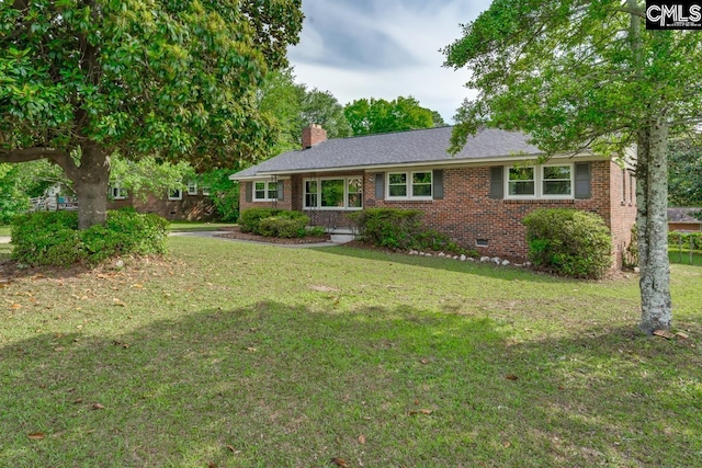 3901 Overdale Dr, Columbia, SC 29223 - ranch-style house with a chimney, brick siding, a front lawn, and crawl space