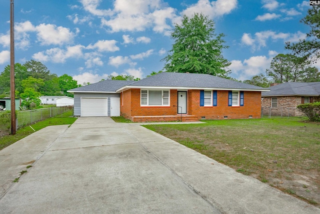 969 Boulevard Rd, Sumter, SC 29153 - ranch-style home with crawl space, an attached garage, driveway, and brick siding
