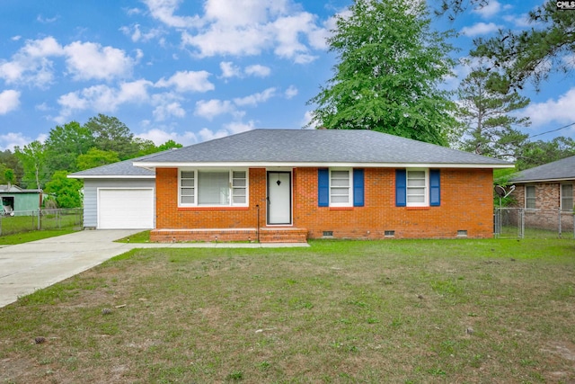969 Boulevard Rd, Sumter, SC 29153 - ranch-style house featuring crawl space, driveway, a garage, brick siding, and covered porch