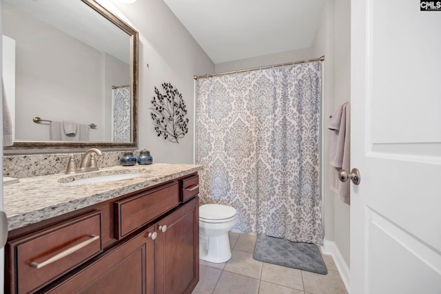full bath featuring toilet, tile patterned floors, and vanity