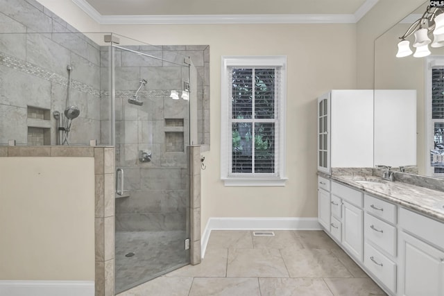 177 Preserve Ln, Columbia, SC 29209 - full bath with baseboards, vanity, crown molding, and a stall shower