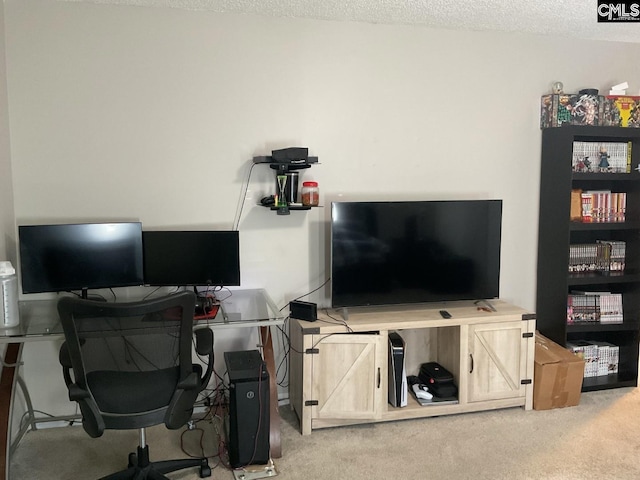 office with carpet and a textured ceiling