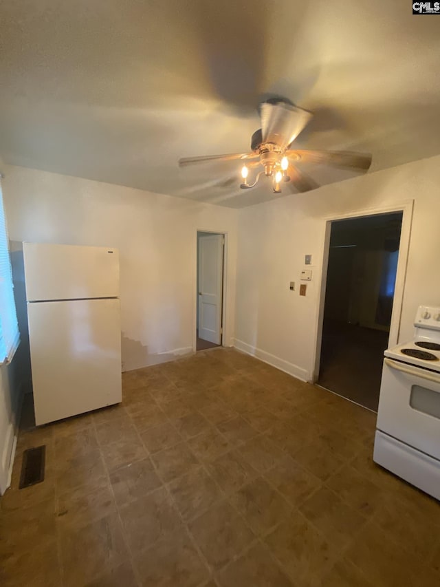 170 Brookland Cir, Columbia, SC 29204 - kitchen featuring white appliances, a ceiling fan, and light countertops