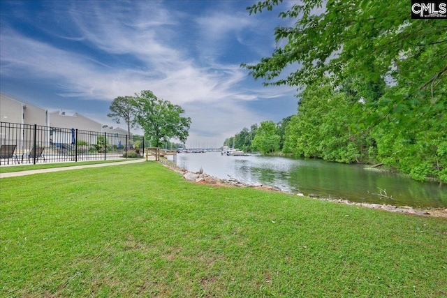 water view featuring fence