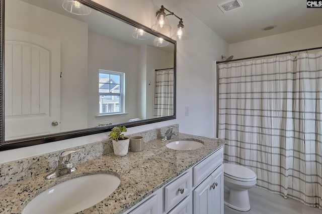 165 Wahoo Cir, Irmo, SC 29063 - bathroom featuring toilet, double vanity, and wood finished floors
