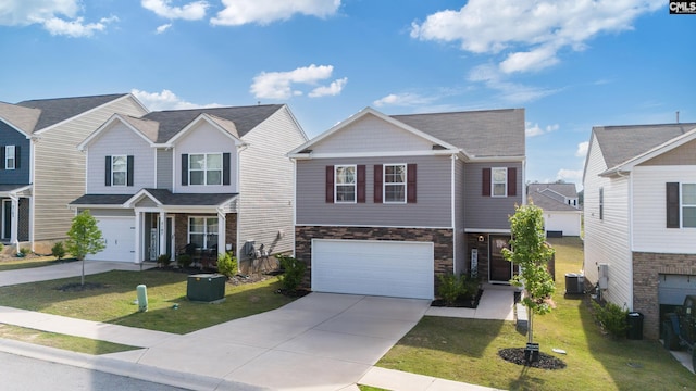 2109 Elmridge Rd, Columbia, SC 29209 - view of front of house featuring cooling unit, concrete driveway, a garage, and a front lawn