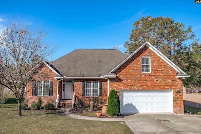 22 Mauser Dr, Lugoff, SC 29078 - traditional-style house with brick siding, driveway, a front yard, roof with shingles, and a garage