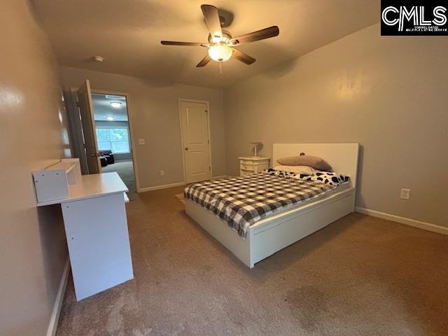 404 Coopers Edge Ln, Blythewood, SC 29016 - bedroom with carpet, baseboards, and a ceiling fan