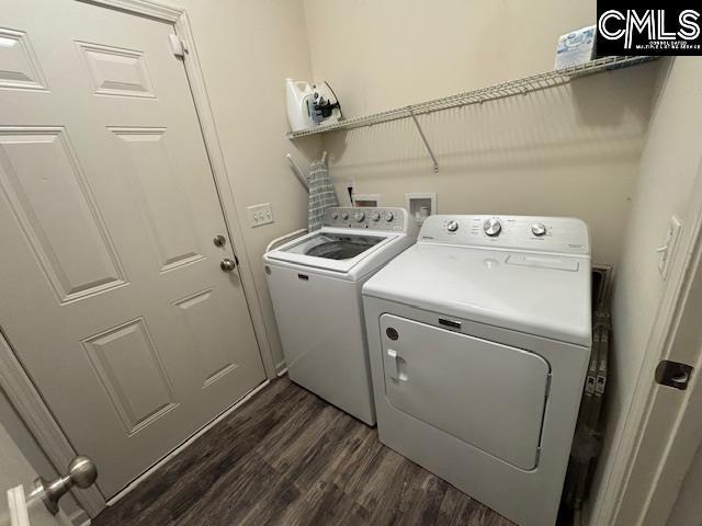 404 Coopers Edge Ln, Blythewood, SC 29016 - laundry area featuring washer and clothes dryer and dark wood-style flooring