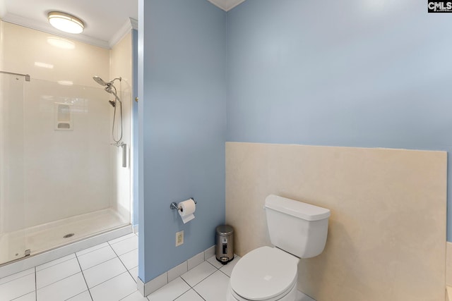 412 White Birch Cir, Columbia, SC 29223 - full bathroom featuring a shower, toilet, ornamental molding, and tile patterned floors