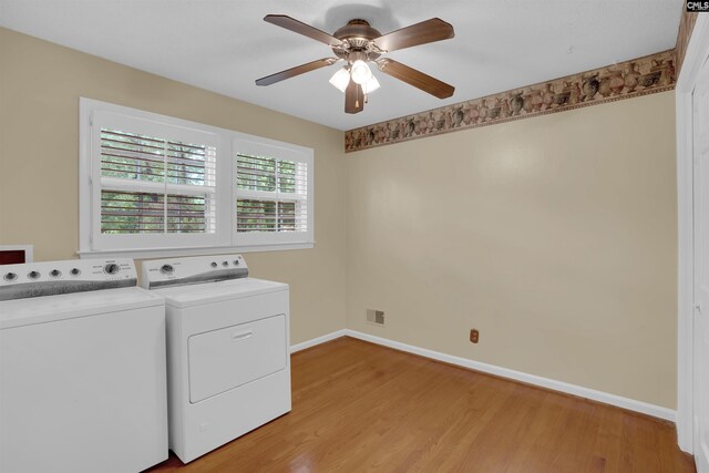 731 Trafalgar Dr, Columbia, SC 29210 - washroom with washer and dryer, light wood finished floors, ceiling fan, and baseboards