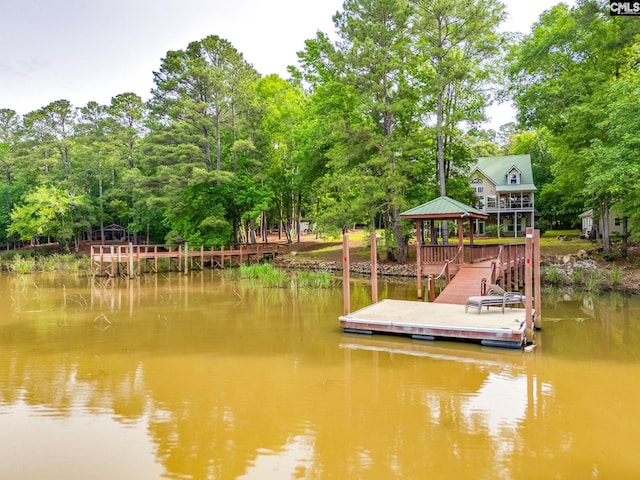 570 Wateree Key Ct, Winnsboro, SC 29180 - dock area with a water view, a gazebo, and view of wooded area